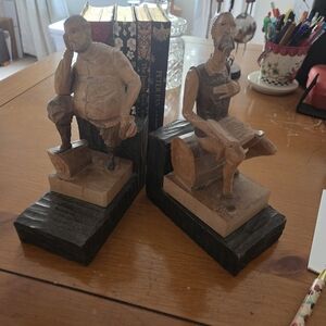 Vintage Hand Carved Wooden Don Quixote & Sancho Panza Bookends